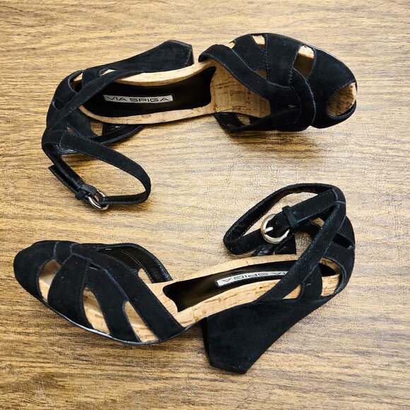 VIA SPIGA Black Leather Upper Strappy Peep-Toe Ankle Strap Shoe - Size 6.5M - Picture 3 of 15